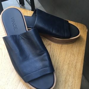 Vince Saskia Platform Blue Leather Slide Sz 7
